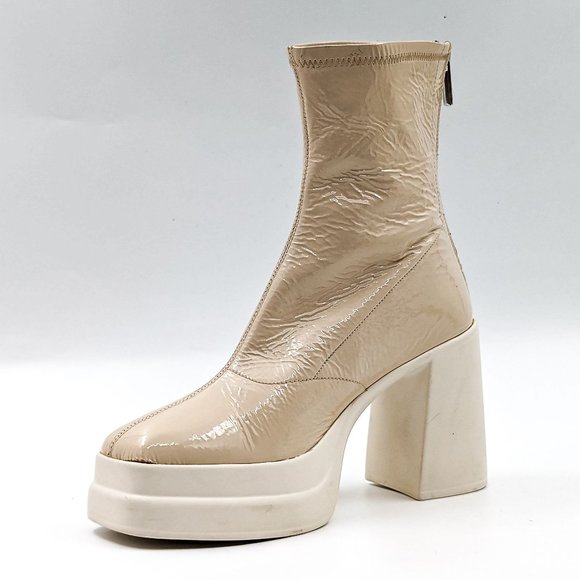 Free People Wmn Double Stack Y2k 90s Platform Cream Leather Boots 7.5US EUR 38 - Picture 8 of 12